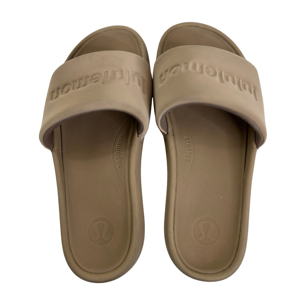 Lululemon Restfeel Graphic Logo Slide Sandals Beech Wood Size 7 - Picture 2 of 7